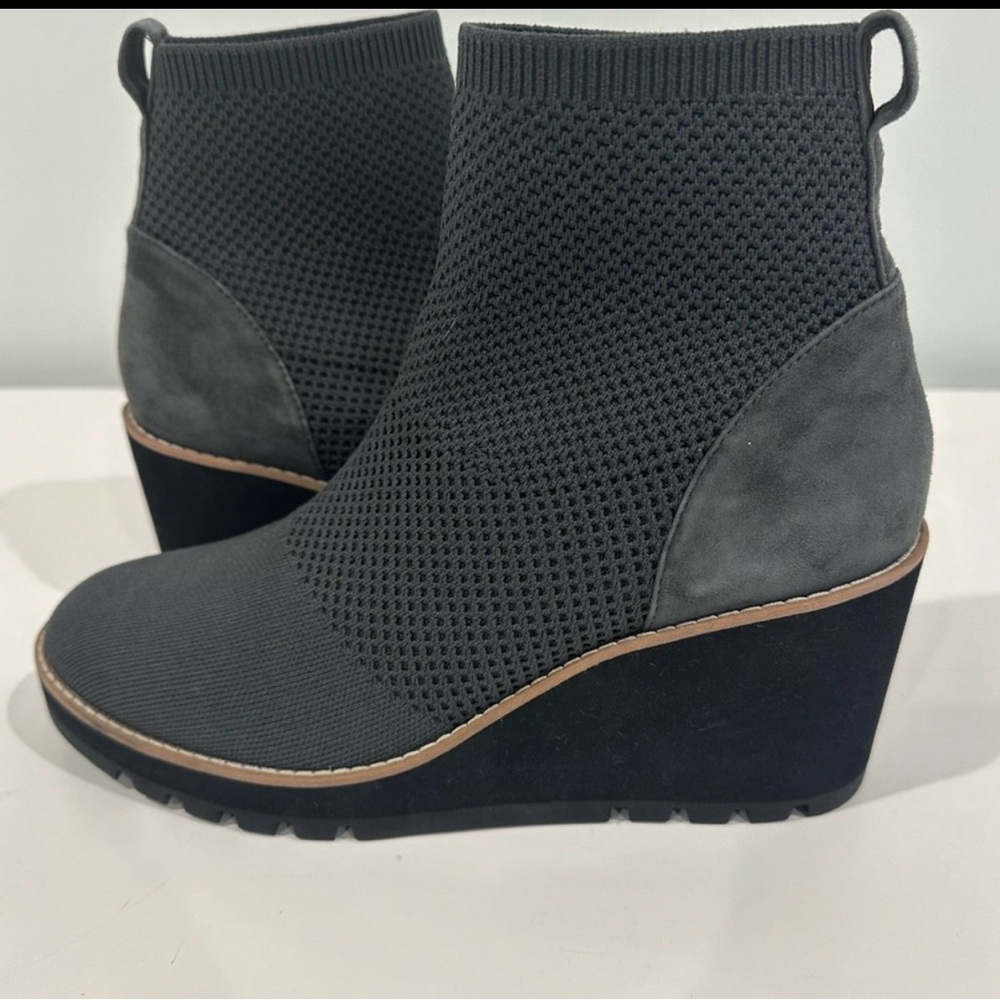 Eileen Fisher London Recycled Stretch Knit Bootie Size 9 Grey Stretch Wedge Shoe